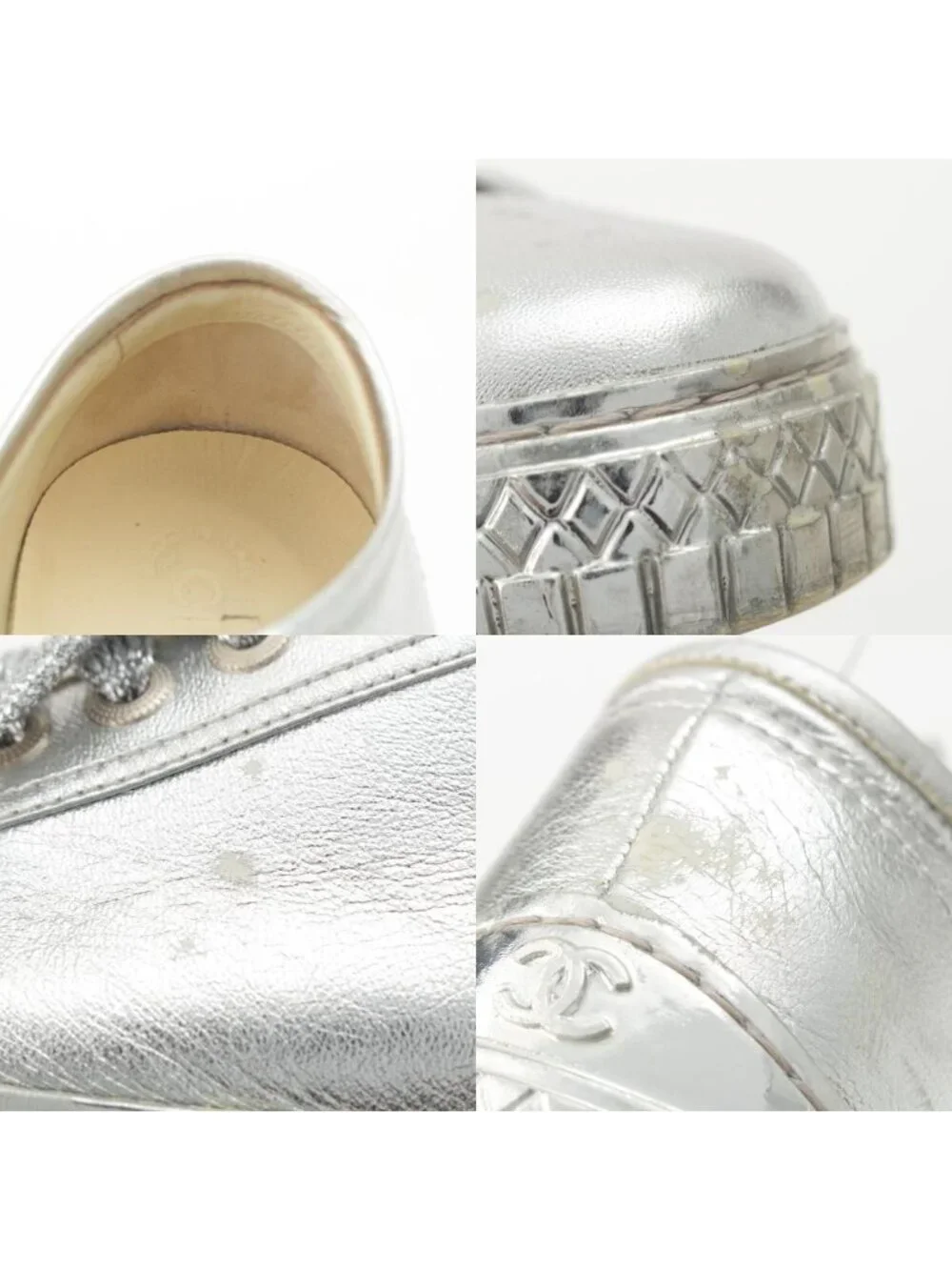 Chanel Leather Low-Top Sneakers Silver